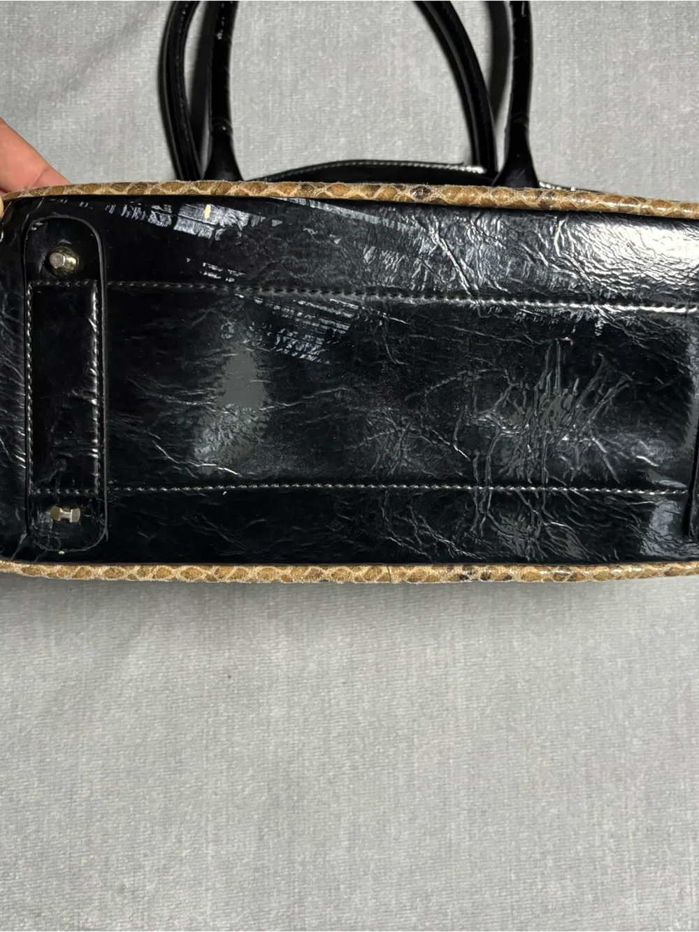 Snakeskin Satchel Handbag Cream Black Brown Y2K Office Chic Purse